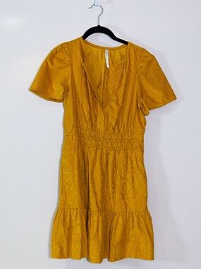 Anthropologie The Somerset Velvet Velour Ribbed Corduroy Smocked Mini Dress S